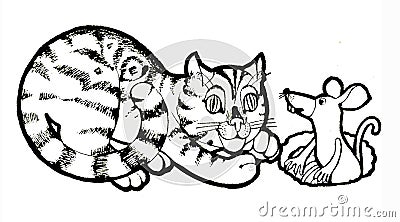 Mouse and cat,coloring page, freehand sketch drawingÂ  Vector Illustration